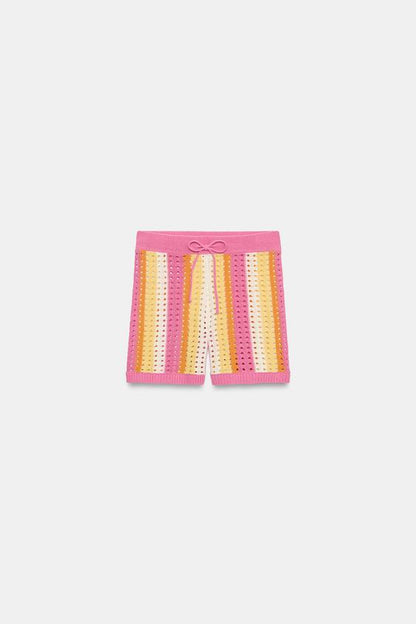 Short en maille ajourée à rayures