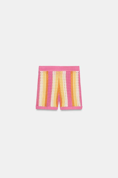 Short en maille ajourée à rayures