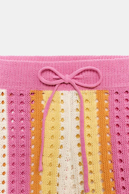 Short en maille ajourée à rayures