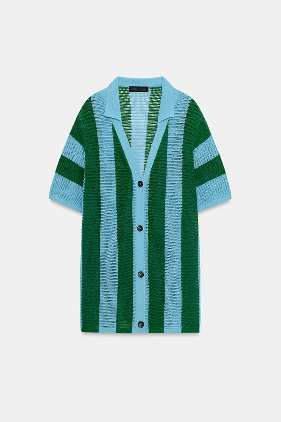 Veste à manches courtes en maille rayée