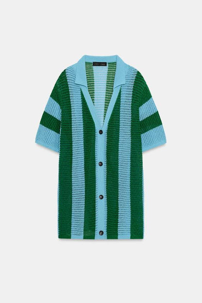 Veste à manches courtes en maille rayée