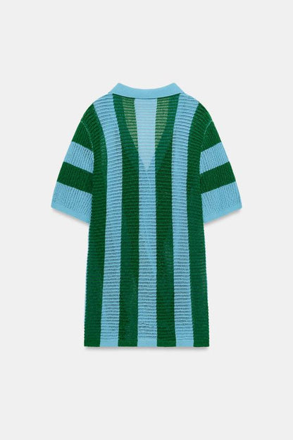 Veste à manches courtes en maille rayée