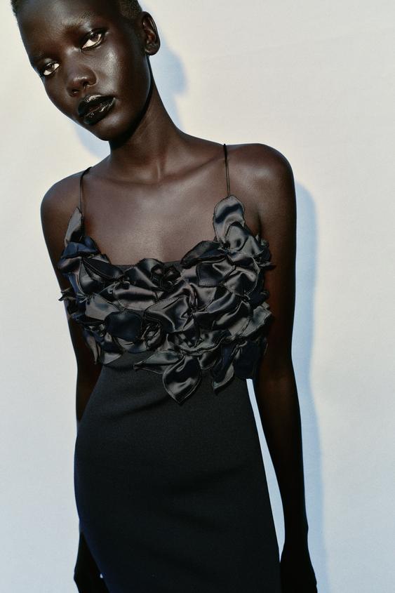 Robe en maille contrastée à fleurs