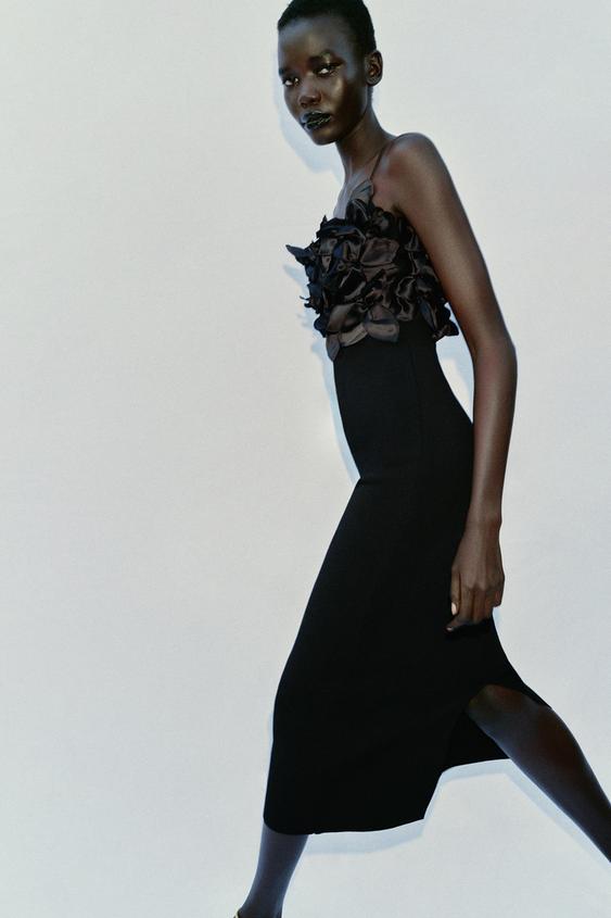 Robe en maille contrastée à fleurs