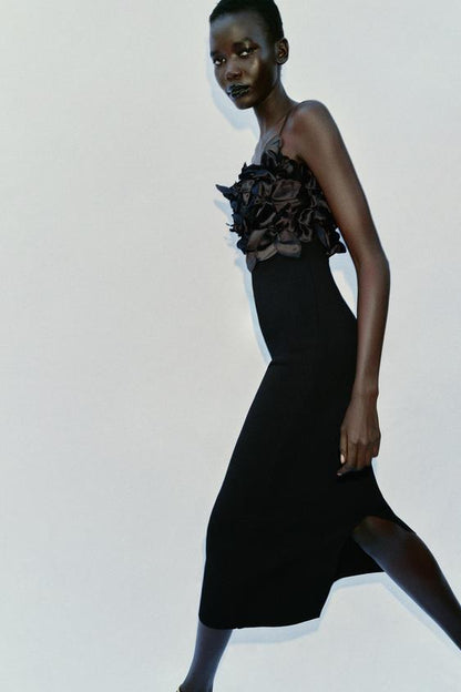 Robe en maille contrastée à fleurs