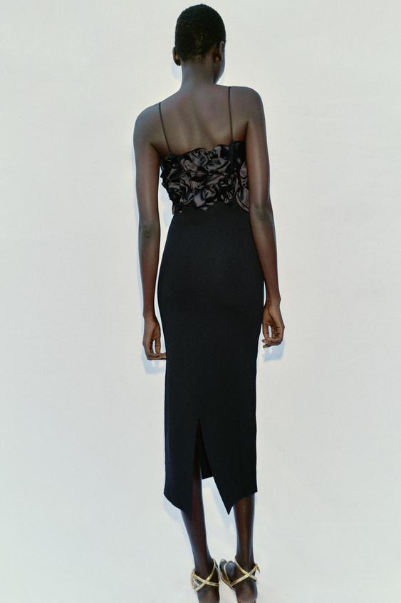 Robe en maille contrastée à fleurs