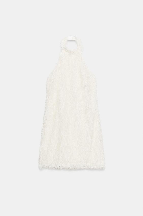 Robe mini en maille à franges