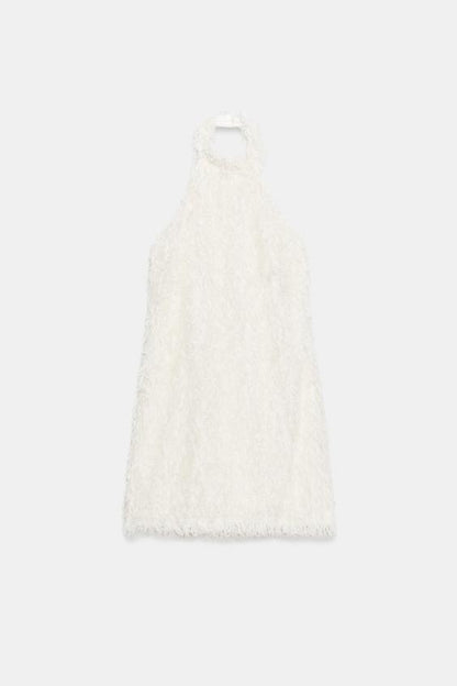 Robe mini en maille à franges