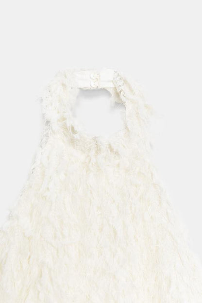 Robe mini en maille à franges