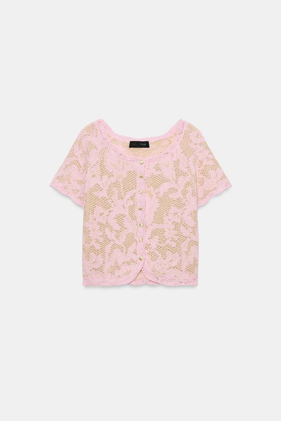 Veste en maille jacquard à manches courtes