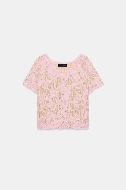 Veste en maille jacquard à manches courtes