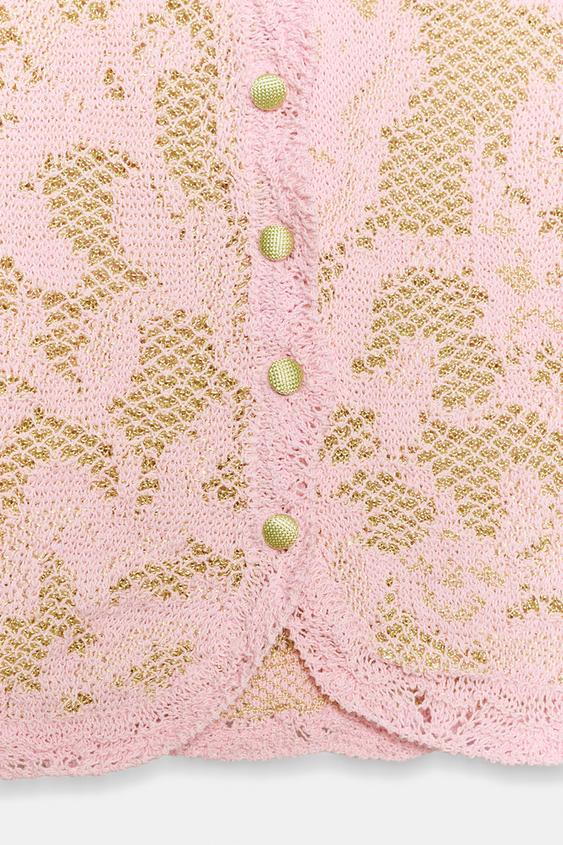 Veste en maille jacquard à manches courtes