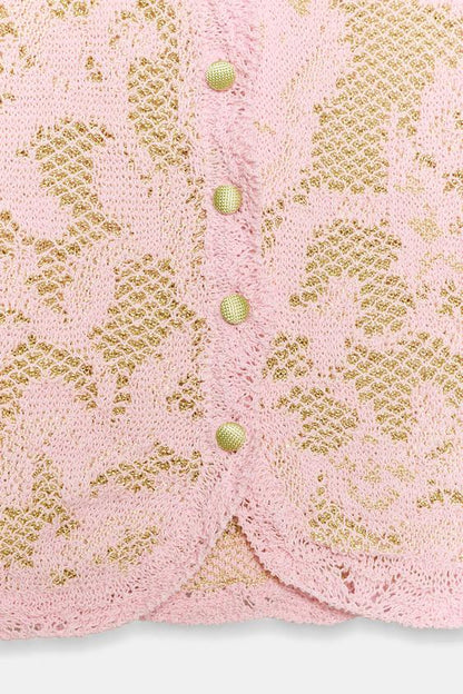 Veste en maille jacquard à manches courtes