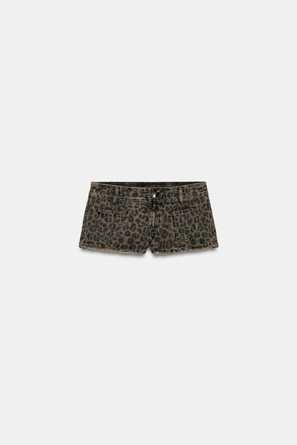 Short mini en denim TRF imprimé animalier