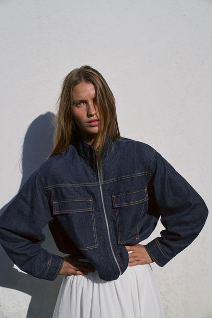 Blouson Z1975 bomber en denim à col montant