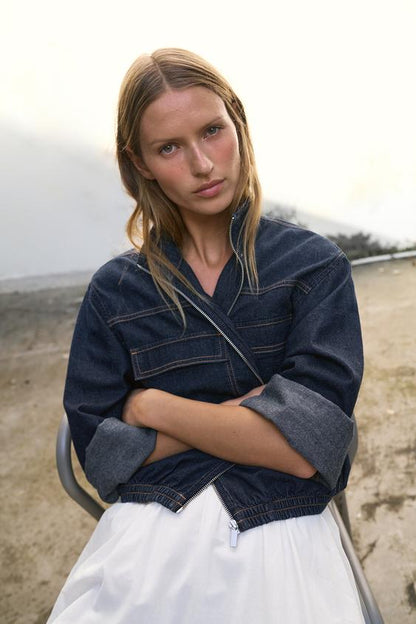 Blouson Z1975 bomber en denim à col montant