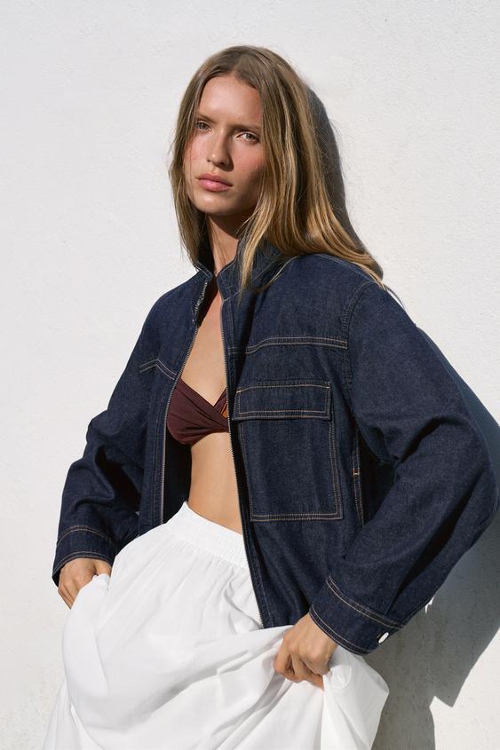 Blouson Z1975 bomber en denim à col montant