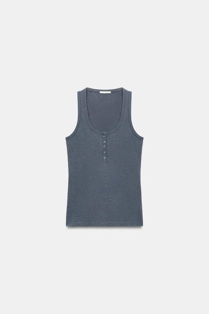 Top à boutons en lin
