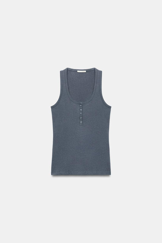 Top à boutons en lin