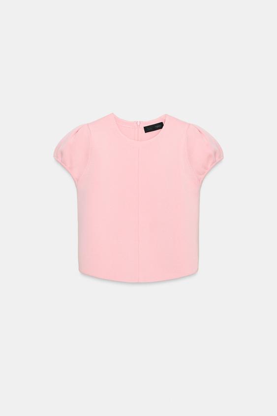 Top en maille à manches courtes bouffantes