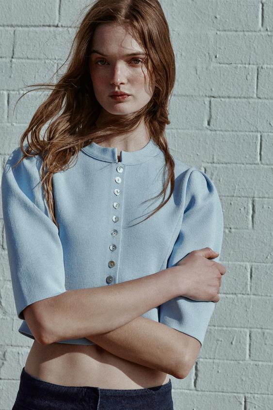 Veste en maille à manches bouffantes