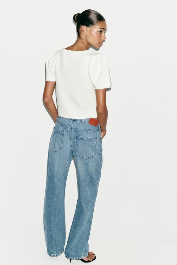 Top en maille à manches bouffantes