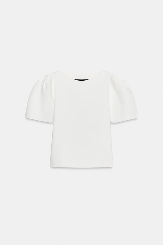 Top en maille à manches bouffantes