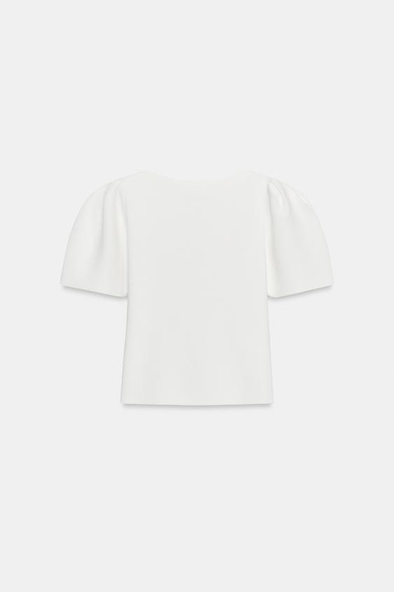 Top en maille à manches bouffantes