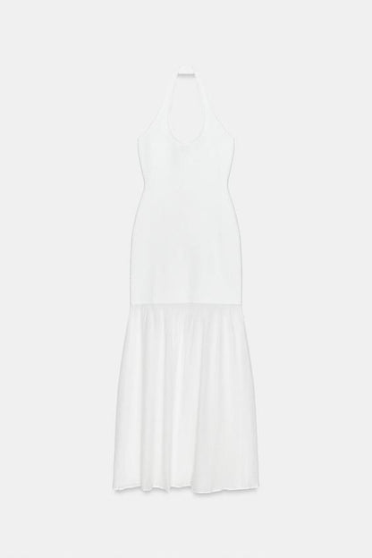 Robe dos-nu en maille contrastée