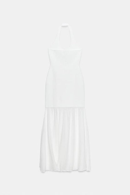 Robe dos-nu en maille contrastée