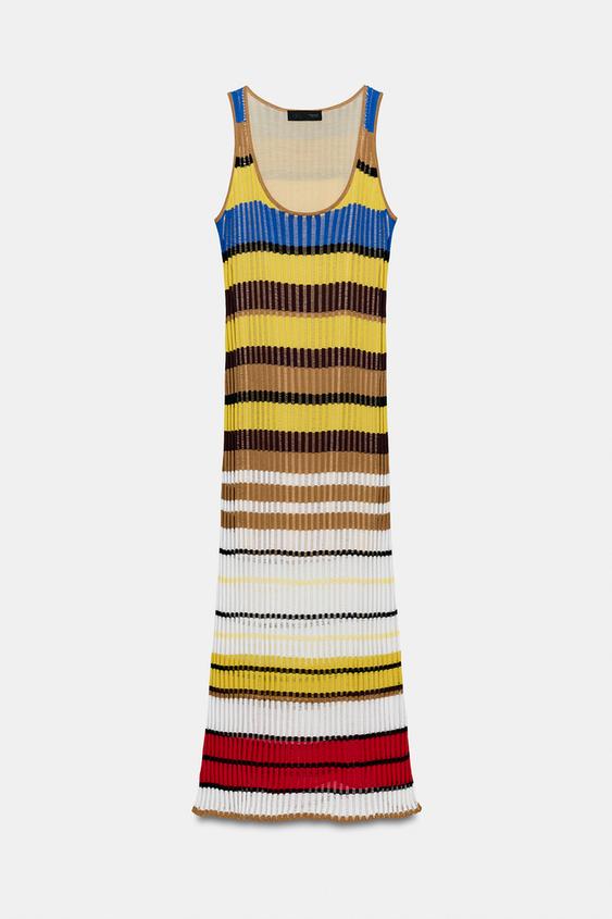 Robe longue en maille rayée