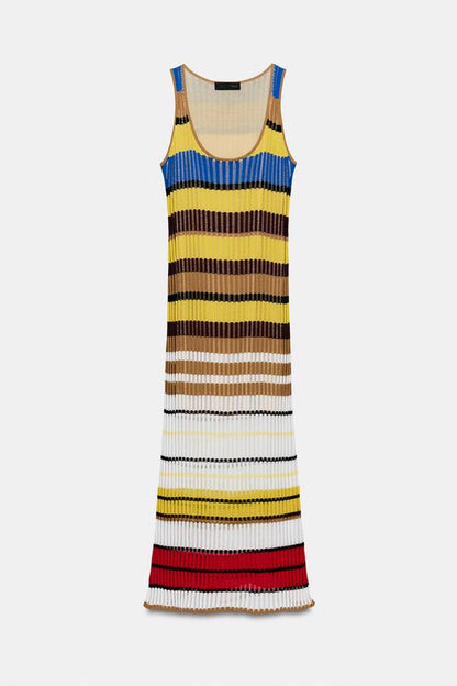 Robe longue en maille rayée