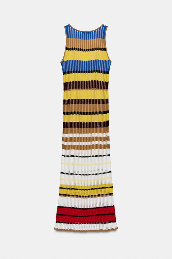 Robe longue en maille rayée