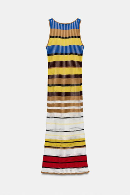 Robe longue en maille rayée