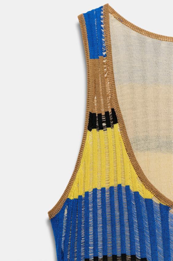 Robe longue en maille rayée