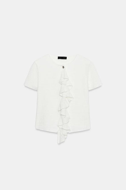 Veste en maille à volants à manches courtes