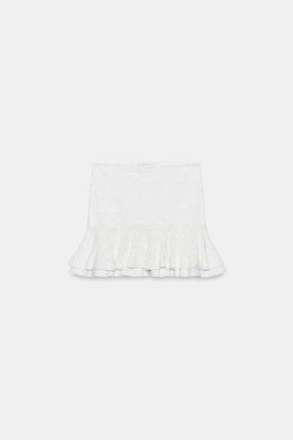 Jupe mini en maille à volants