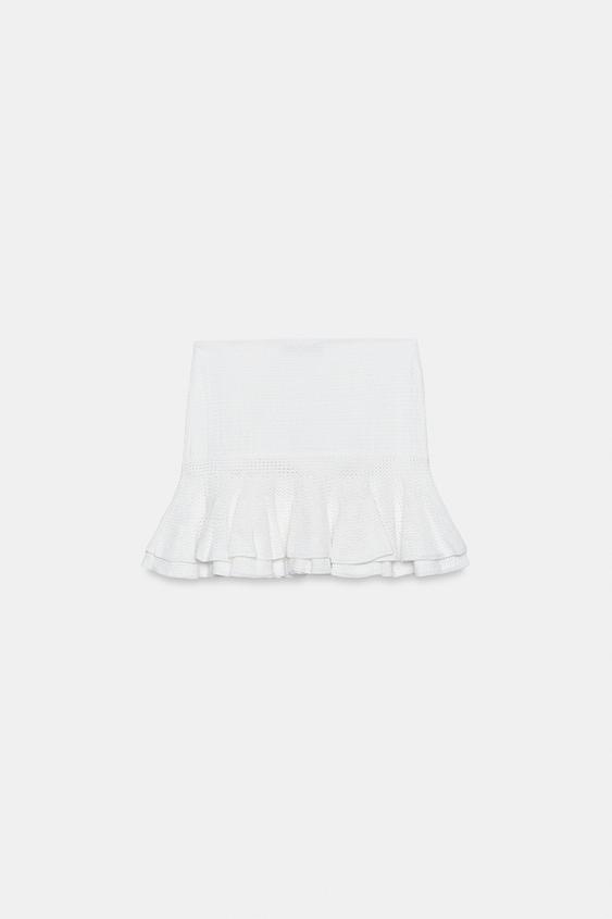 Jupe mini en maille à volants
