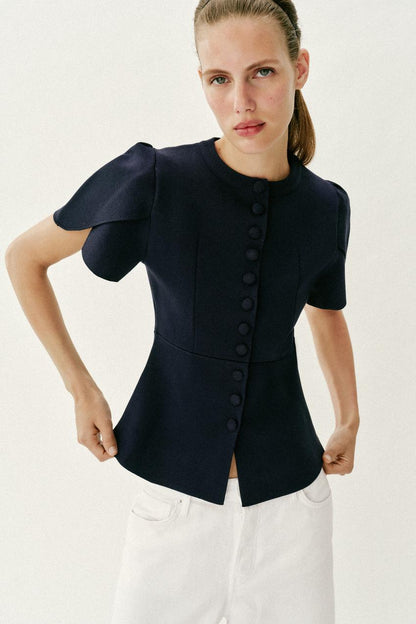Veste en maille à manches bouffantes à fentes