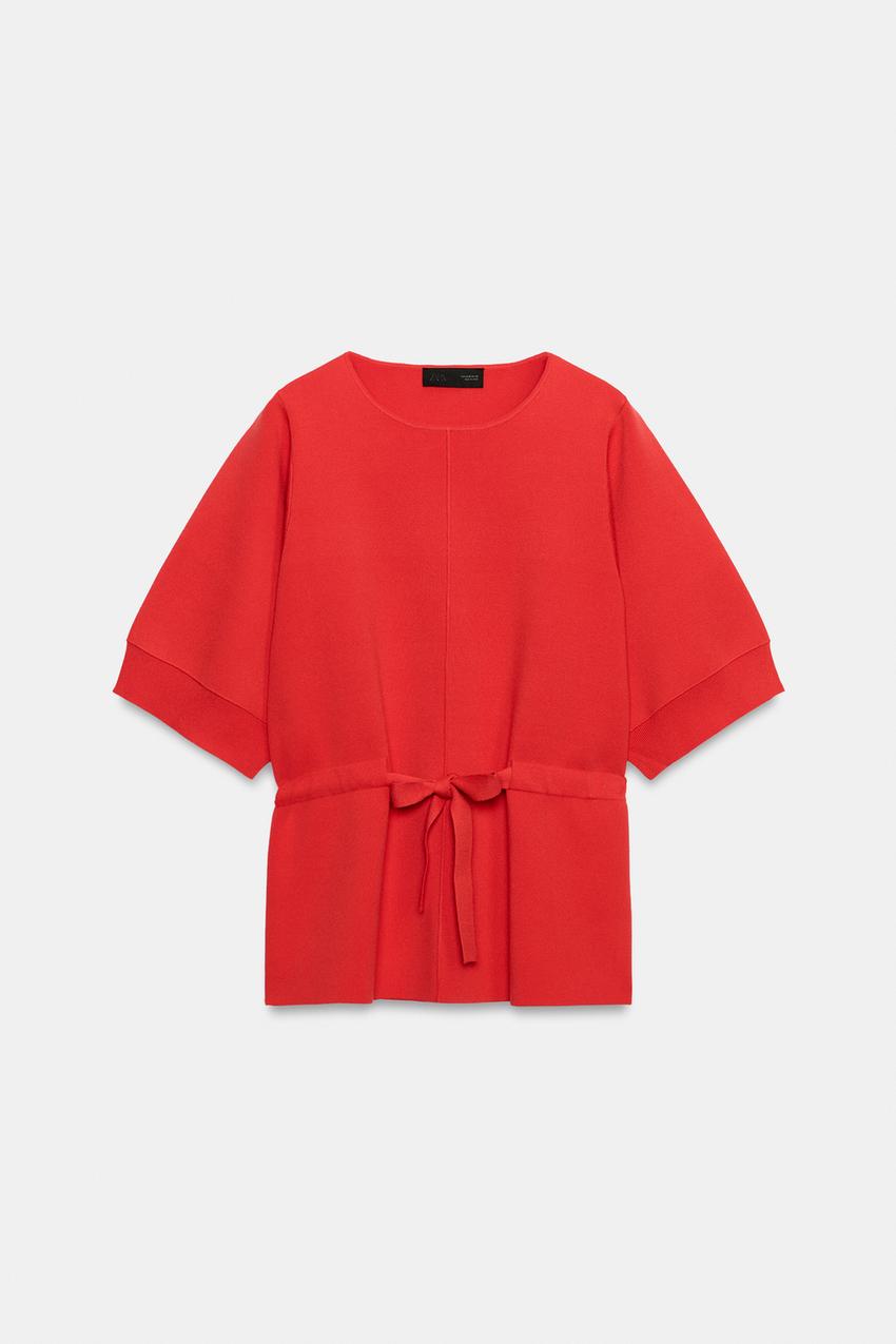 Pull en maille à lien noué et manches courtes