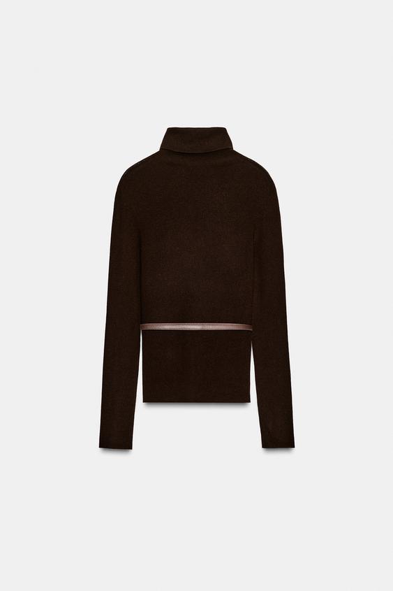 Pull 100 % laine à col montant avec ceinture