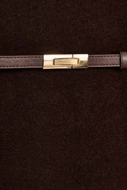 Pull 100 % laine à col montant avec ceinture