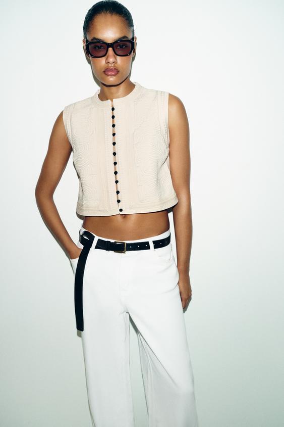 Top façon gilet en maille structurée