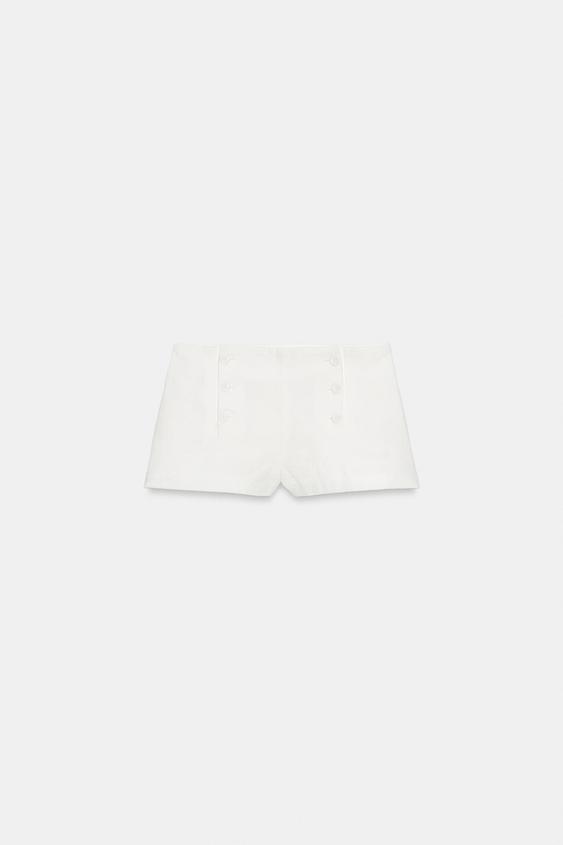 Short en ramie à boutons