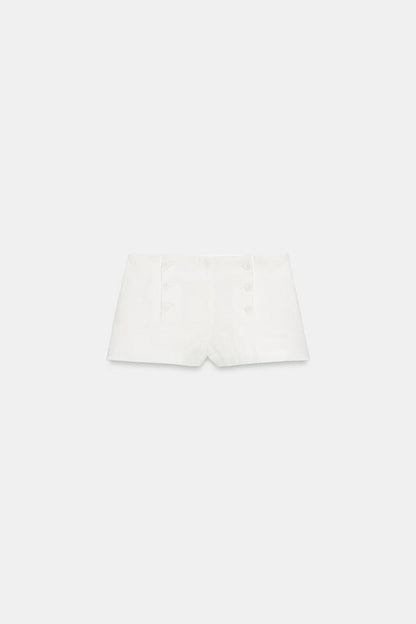 Short en ramie à boutons