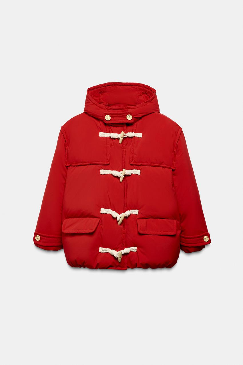 Anorak à capuche 60 % duvet, 40 % plumes et brandebourgs