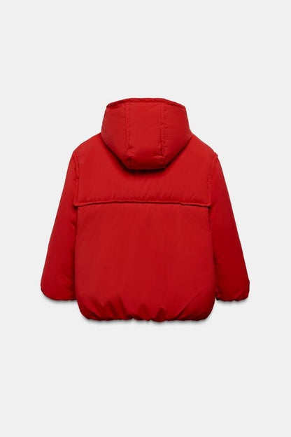 Anorak à capuche 60 % duvet, 40 % plumes et brandebourgs