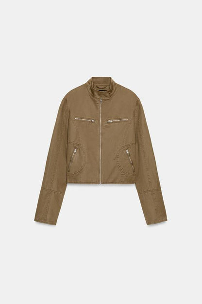 Veste à clous effet délavé