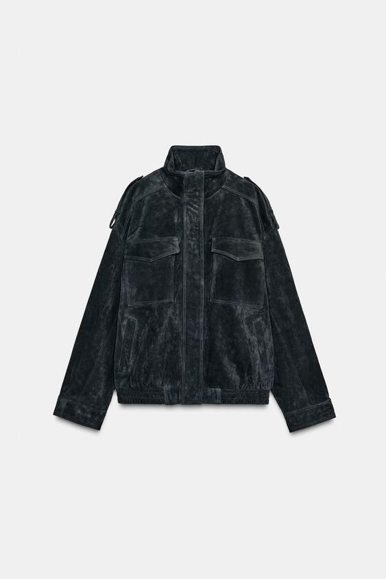 Blouson 100 % cuir suédé à poches