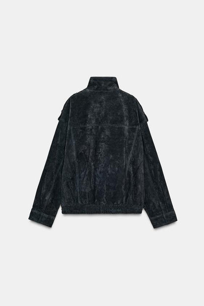 Blouson 100 % cuir suédé à poches